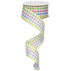 1.5 Inch Spring Ribbon with Blue, Yellow, Green & Pink Plaid Wired Ribbon, 10 Yards Per Spool ( Lot of 1 Spool) SALE ITEM